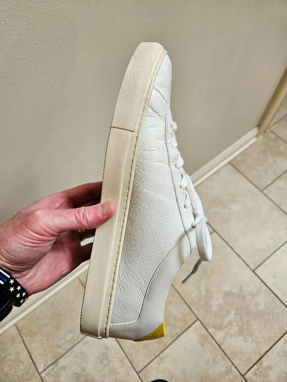KOIO Men's Capri Full-Grain Leather Sneakers, White/Yellow, Sz EU 46 US 13
